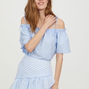 Off the shoulder blue shirt